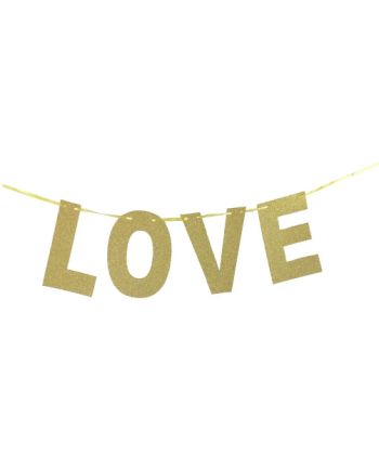 Zlatý glitrový dekorační nápis LOVE