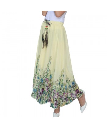 Dlouhá letní vzdušná šifónová sukně s pavím peřím