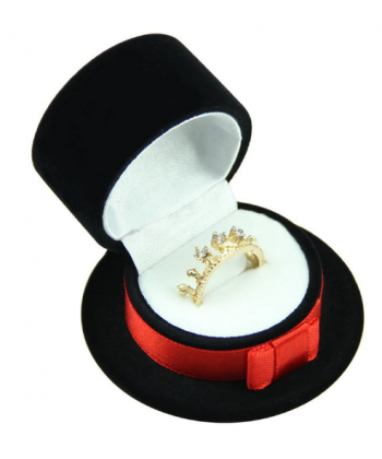 Sametová krabička na šperky - motiv klobouček černý
