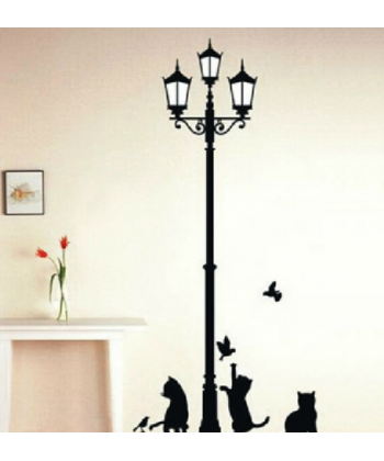 Samolepka na zeď - Lampa s kočičkami