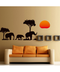 Samolepka na zeď - stádo slonů
